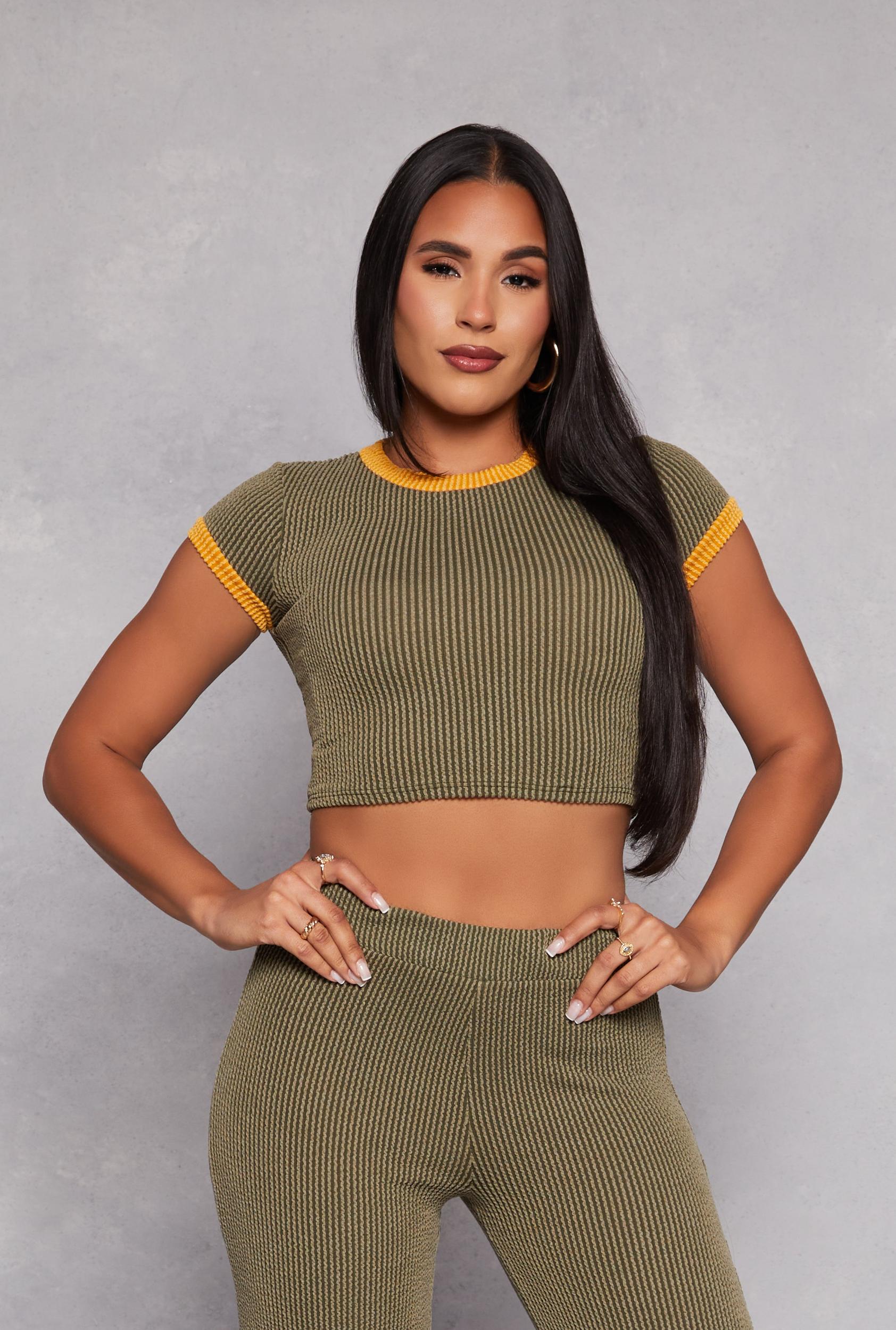 Womens Ribbed Knit Ringer Crop Top Product Image