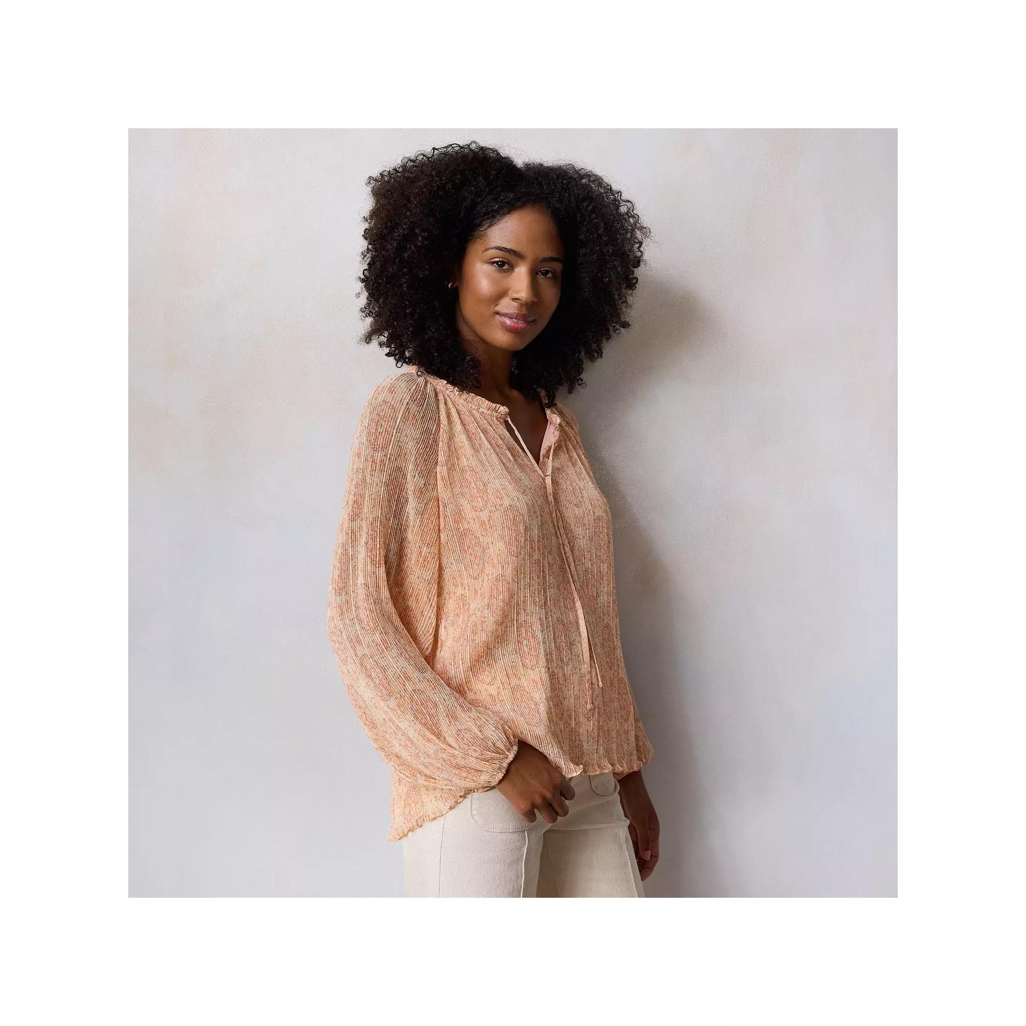 Womens LC Lauren Conrad Tie-Front Peasant Top Pink Layla Wallpaper Product Image