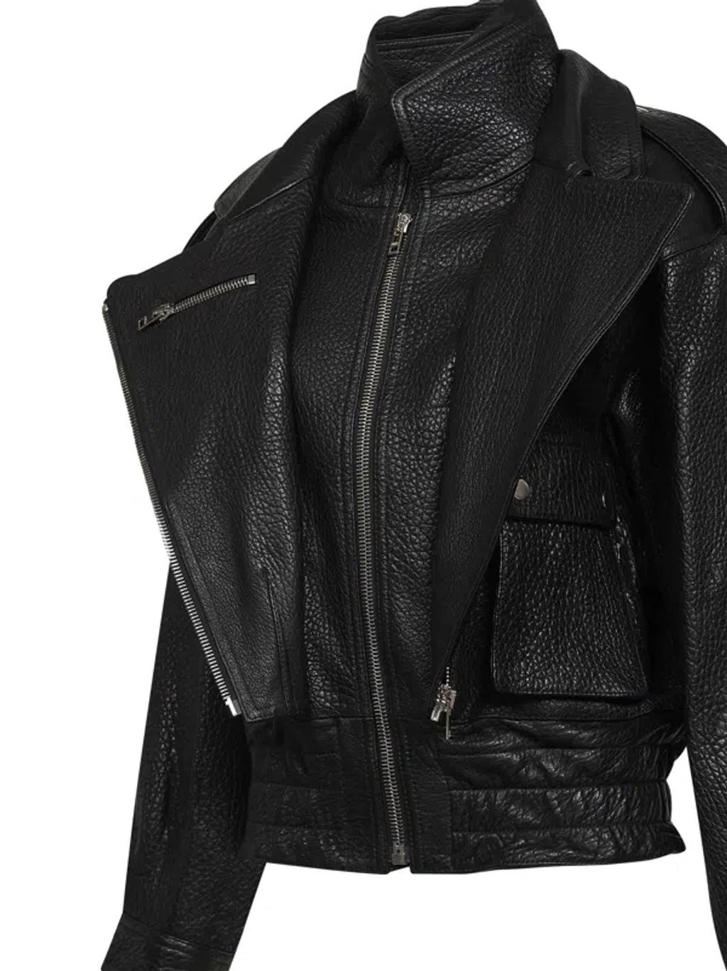 ISABEL MARANT Aneli Double-collar Leather Bomber Jacket In Black Product Image