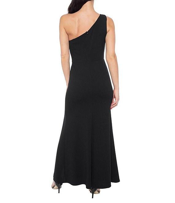 Marina Scuba Crepe One Shoulder Ruffle Front Dress Product Image