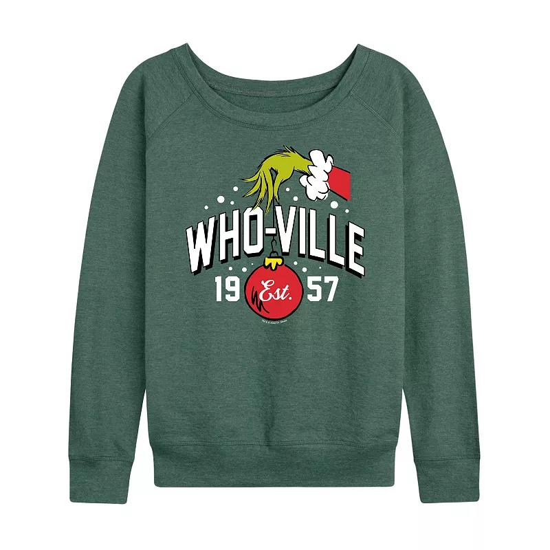 Women's Dr. Seuss The Grinch Whoville Grinch Hand French Terry Long Sleeve Tee, Girl's,  Product Image