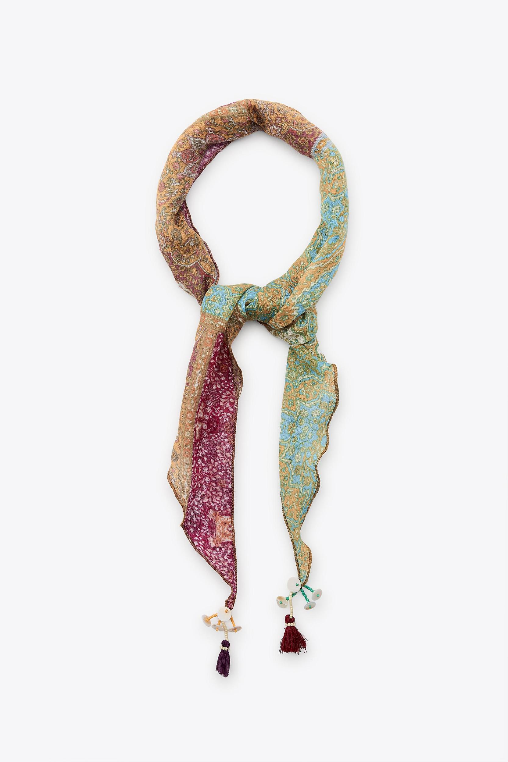 PRINTED BEADED POMPOM BANDANA Product Image