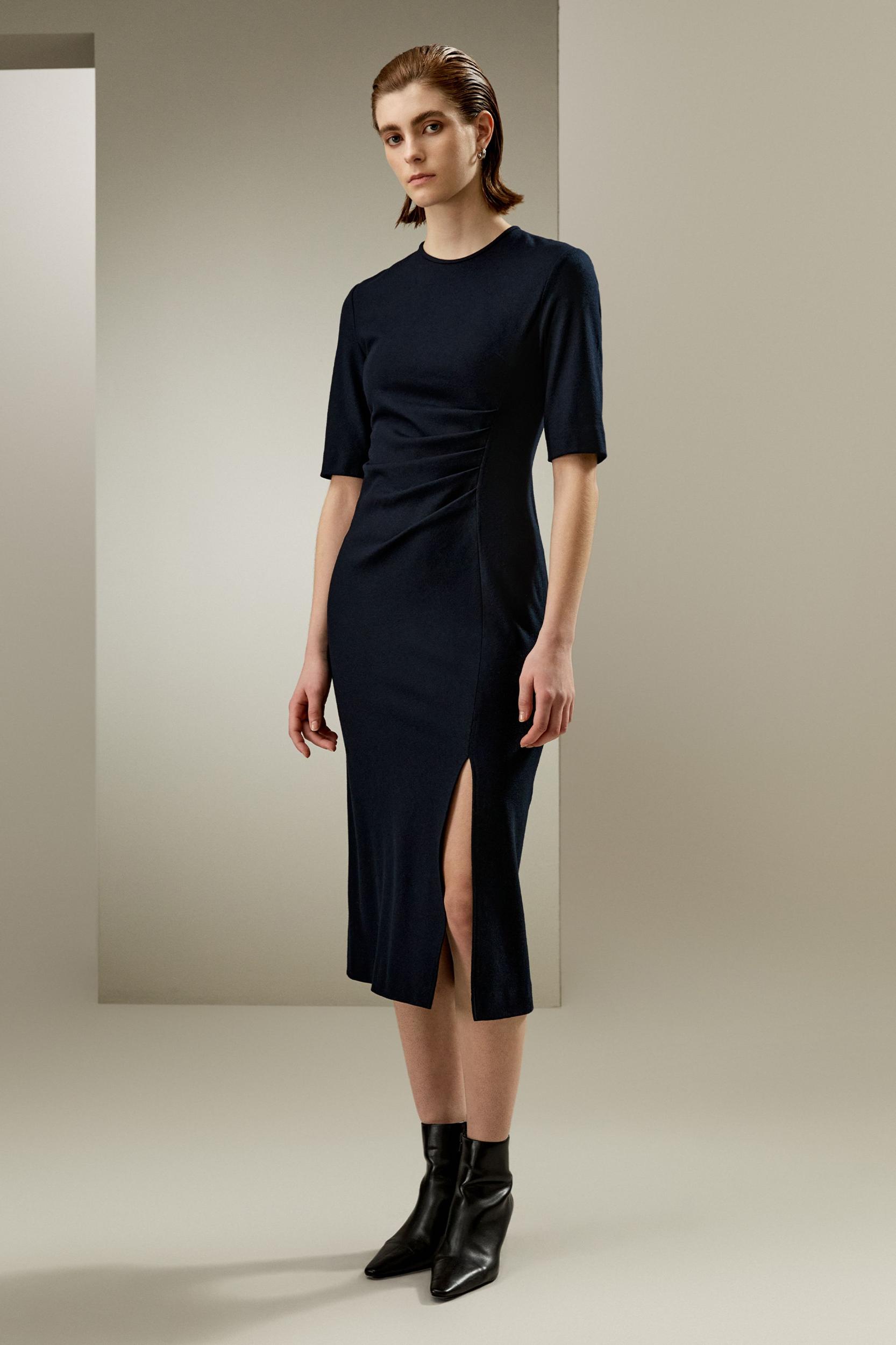 LILYSILK Wool Dress Womens - Navy Blue Merino Wool - Soft Short Sleeve Dress 10 Product Image