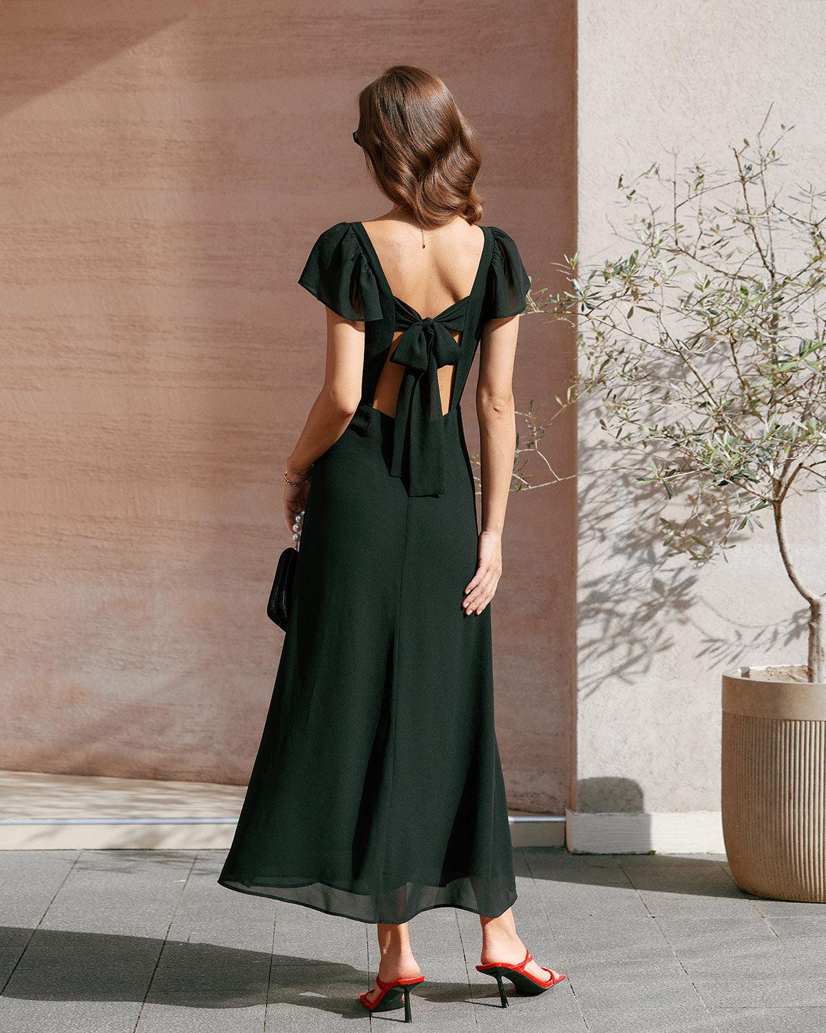 Black Sweetheart Neck Chiffon Maxi Dress Product Image