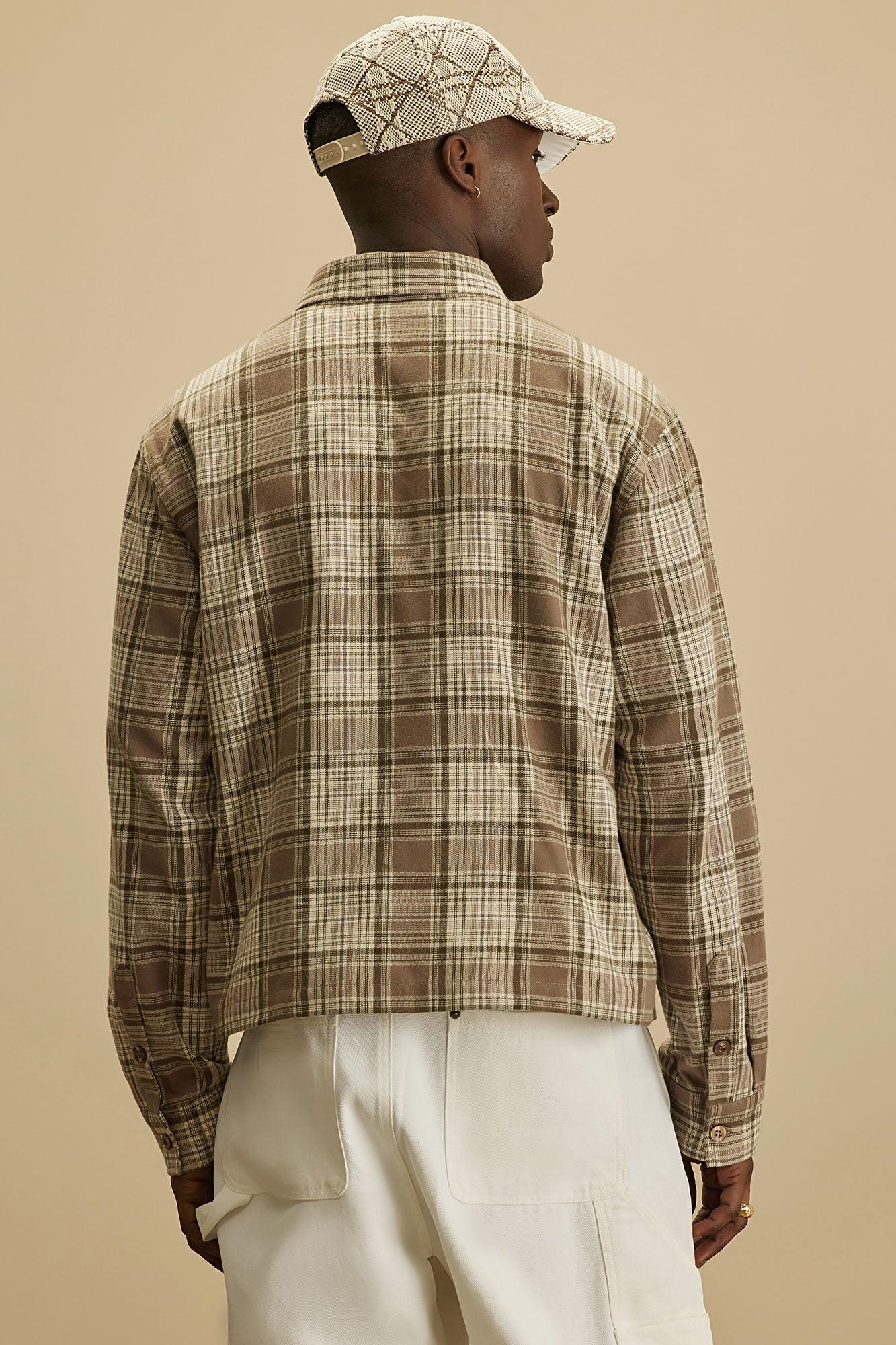 Delano Cropped Plaid Shirt - Taupe/combo Male Product Image