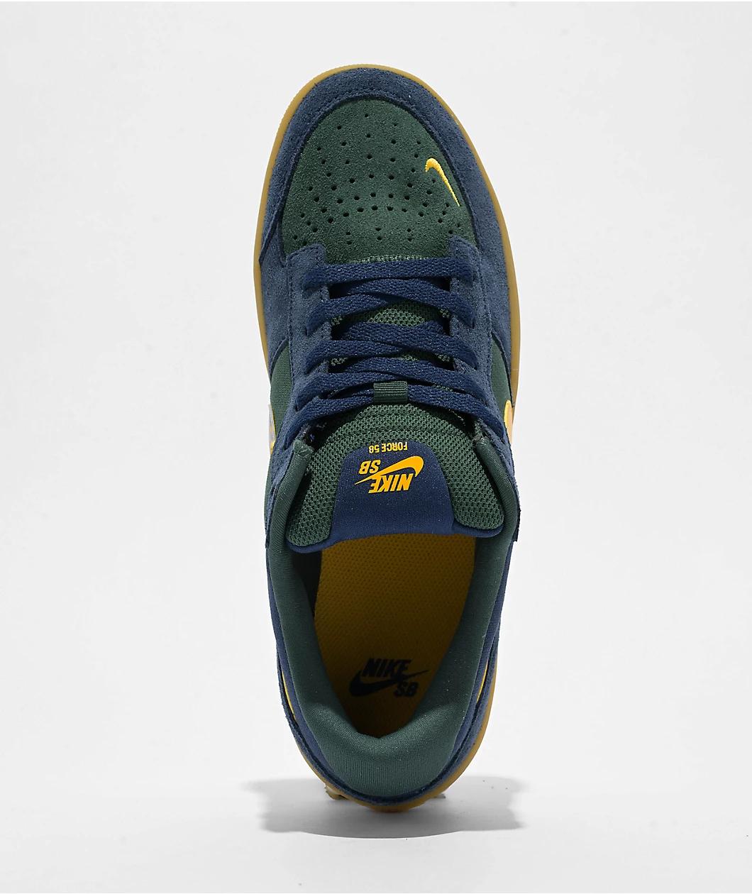 Nike SB Force 58 Midnight Navy, Fir, University Gold, & Gum Skate Shoes Product Image
