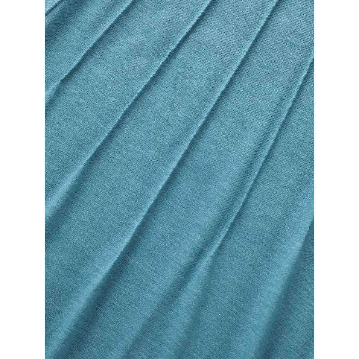 Plus Size Crew Neck Solid Heather Pleated T-shirt Cerulean Women Casual Pleated Round Neck Everyday T-shirts BloomChic 18-20/2X Product Image