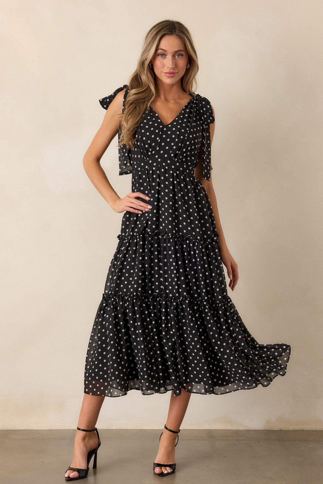 Savor The Moment Black Polka Dot Maxi Dress Product Image