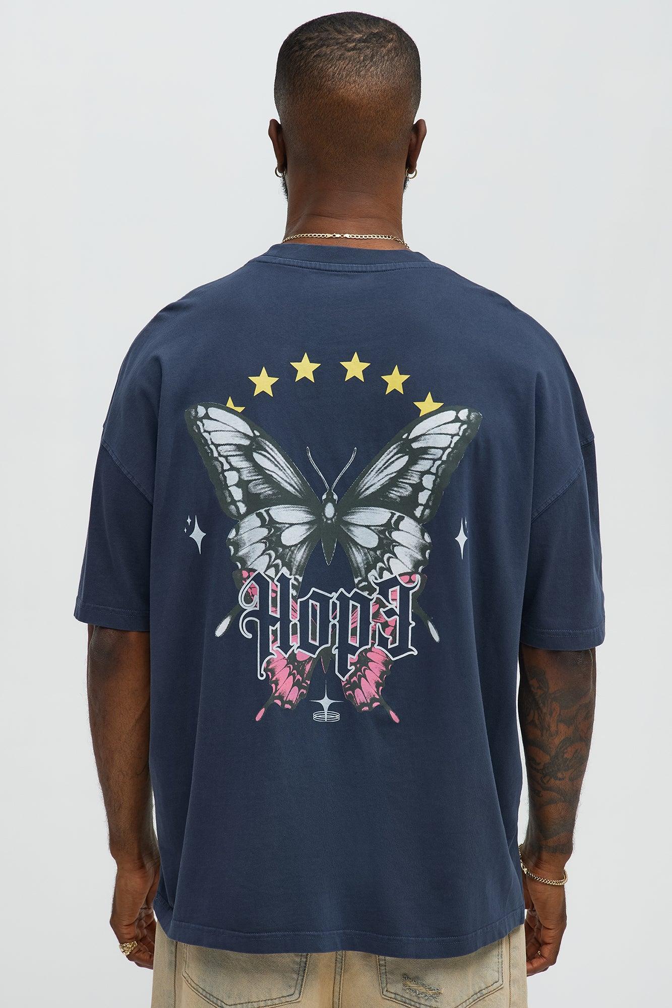 Butterfly Of Hope Oversized Short Sleeve Tee - Navy Male Product Image