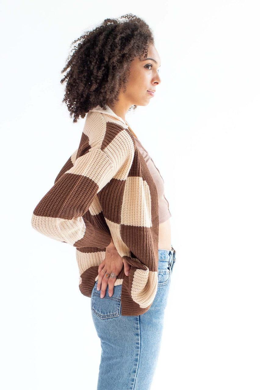 Brown and Beige Check Cardigan Product Image