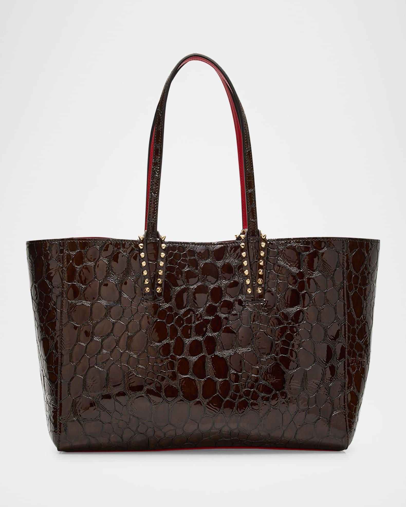 Cabata Small Tote Bag in Glossy Croc-Embossed Leather Product Image