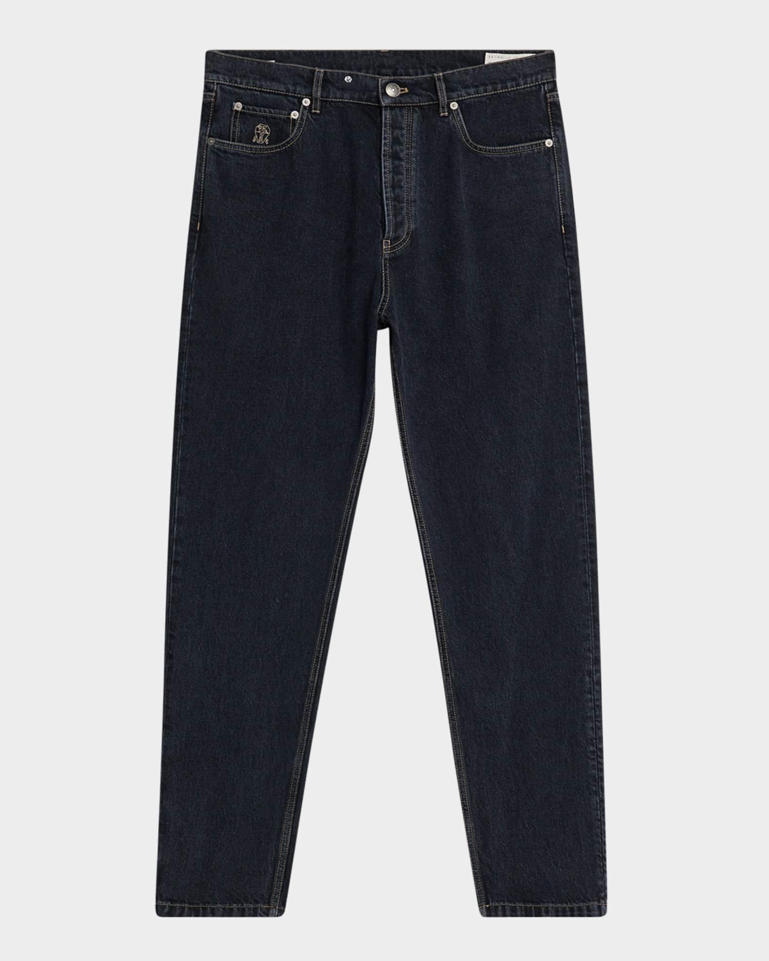 Men's Straight-Fit Dark Denim Jeans Product Image