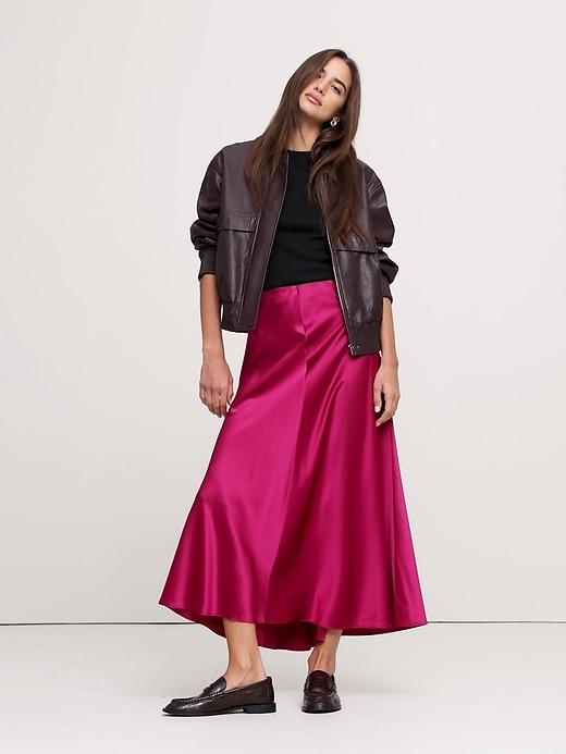 Bias-Cut Silk Midi Skirt Product Image
