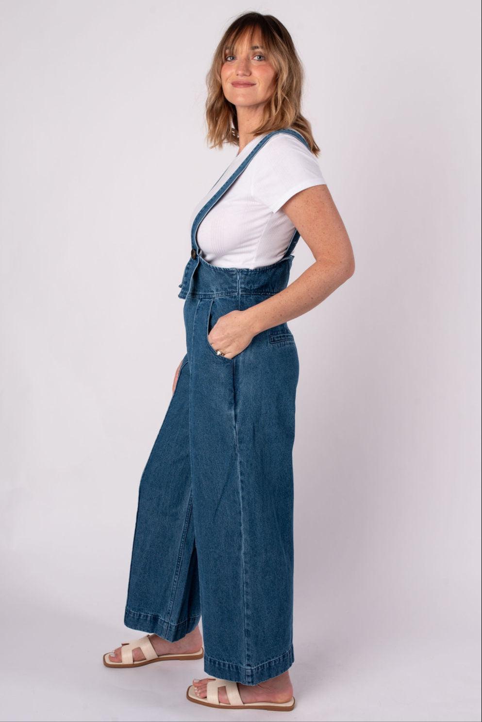 Hazel Wide Leg Denim Overalls Product Image