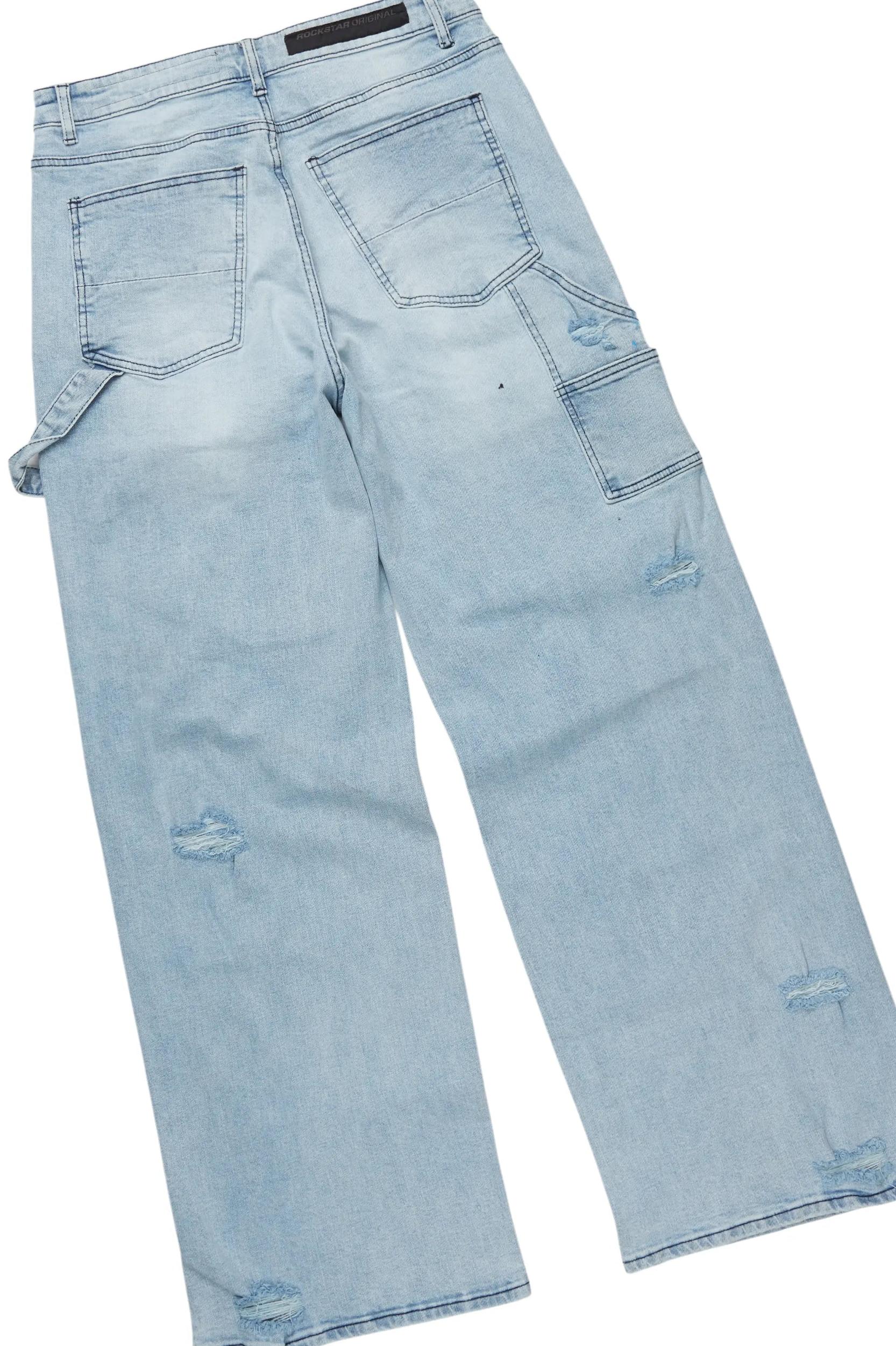 Lake White/Blue T-Shirt/Baggy Fit Cargo Jean Set Male Product Image