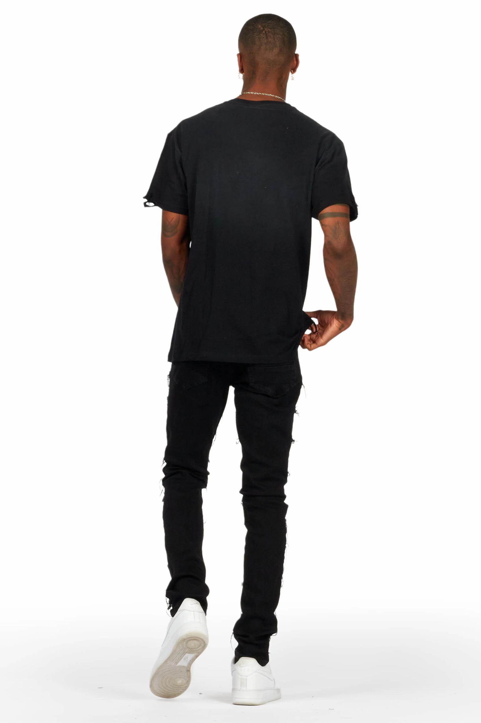 Waylon Black Frayed Slim Fit Jean Male Product Image