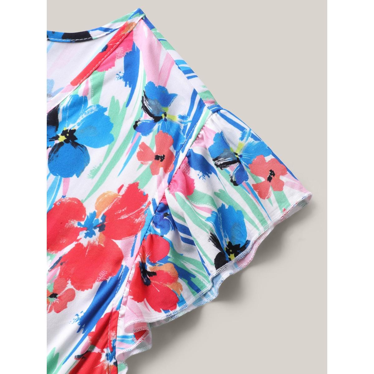 Plus Size Rayon Floral Print Surplice Pockets Midi Dress Multicolor Women Overlap Collar Cap Sleeve Curvy BloomChic 30/6X Product Image