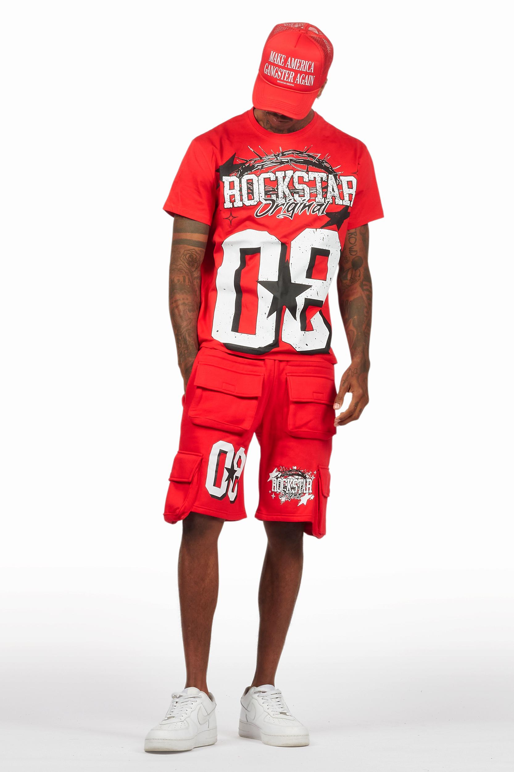 AllStar Red/White T-Shirt Cargo Short Set Male Product Image