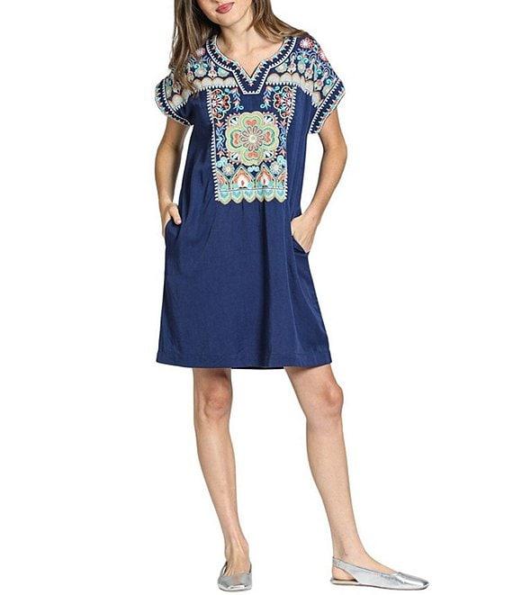 APNY Boho V-Neck Short Sleeve Shift Dress Product Image