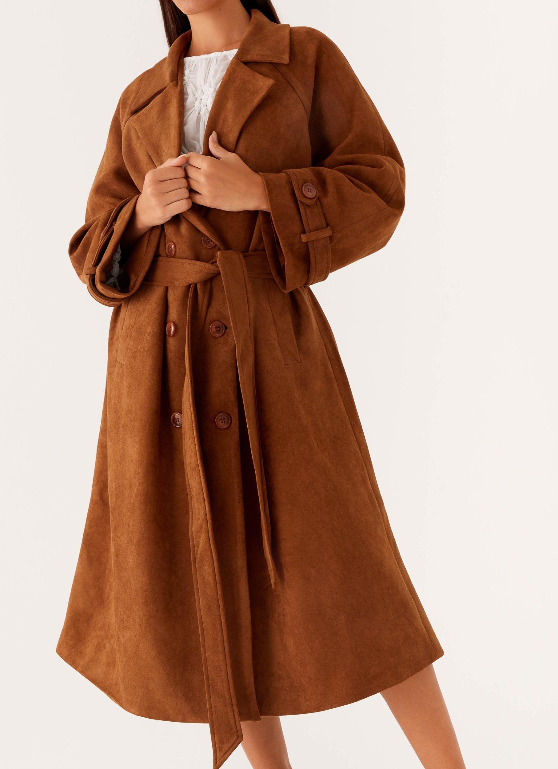 Bridie Faux Suede Trench Coat - Brown Product Image