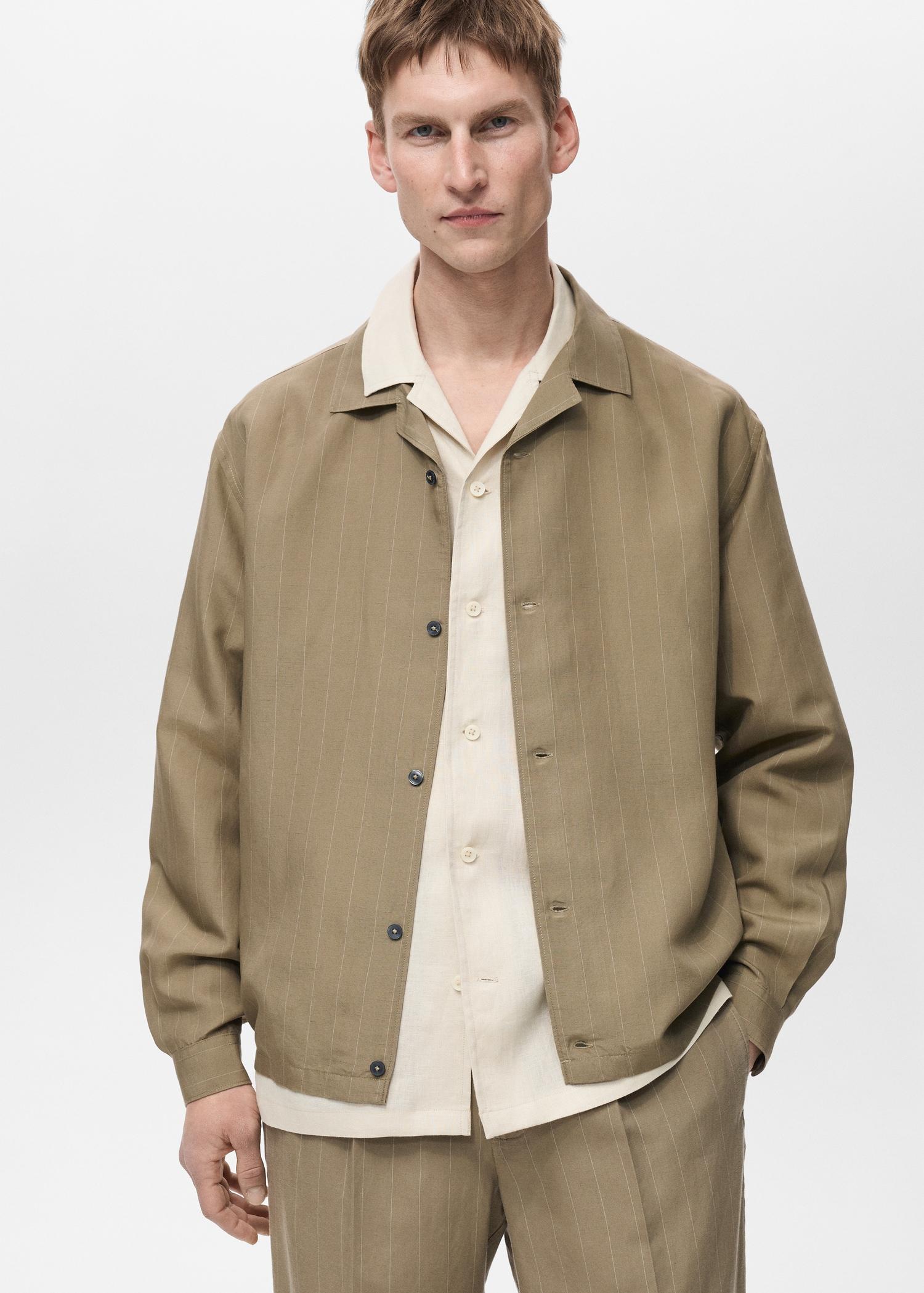 Linen-blend pinstripe overshirt - Men | MANGO USA Product Image