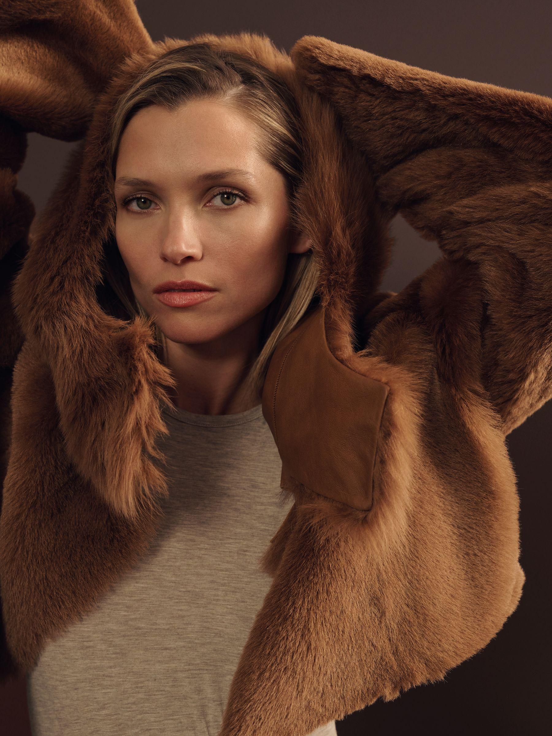 Shearling Removable Hood Jacket in Tan Product Image