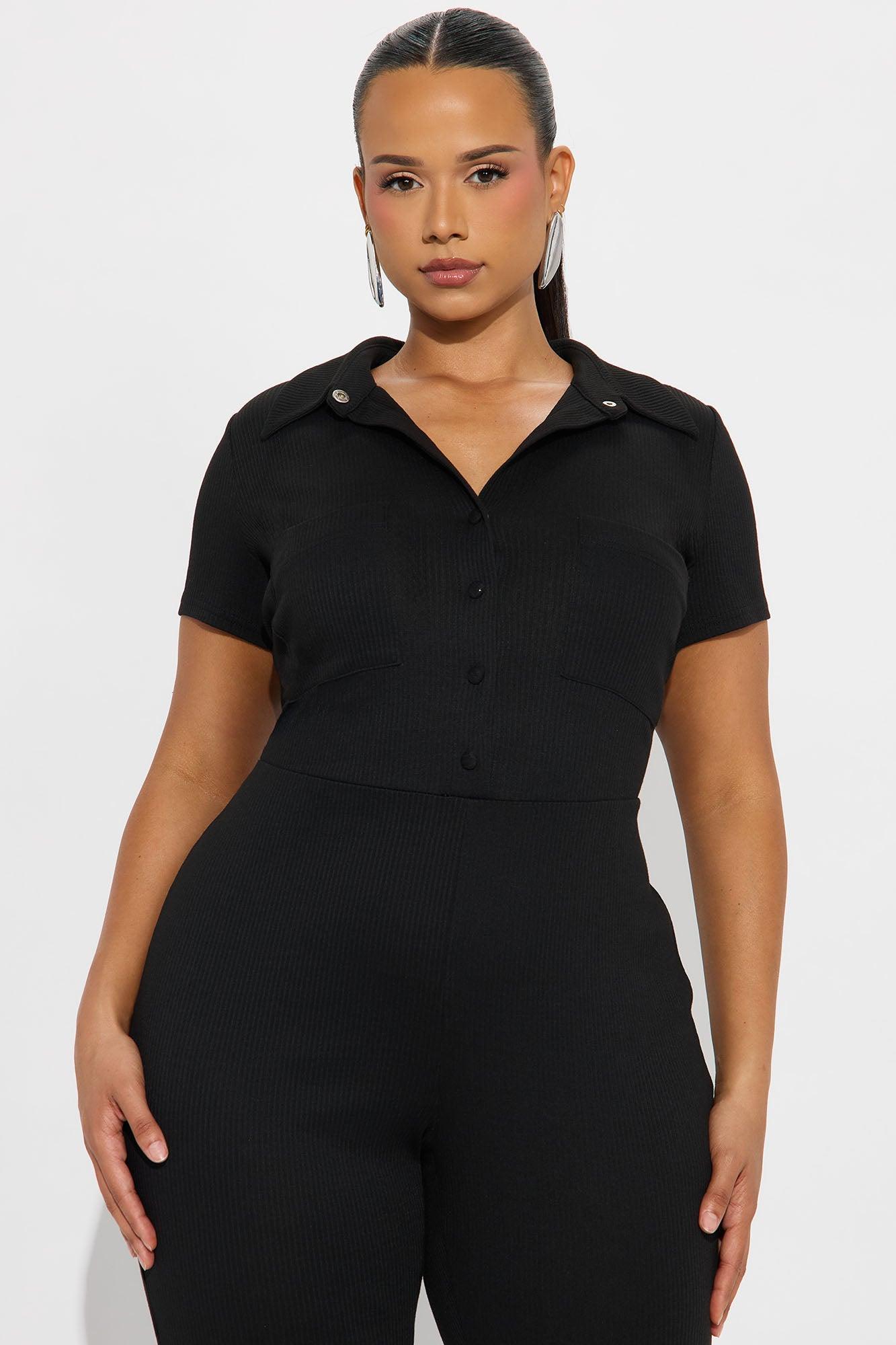 Betsy Ribbed Short Sleeve Jumpsuit - Black Female Product Image