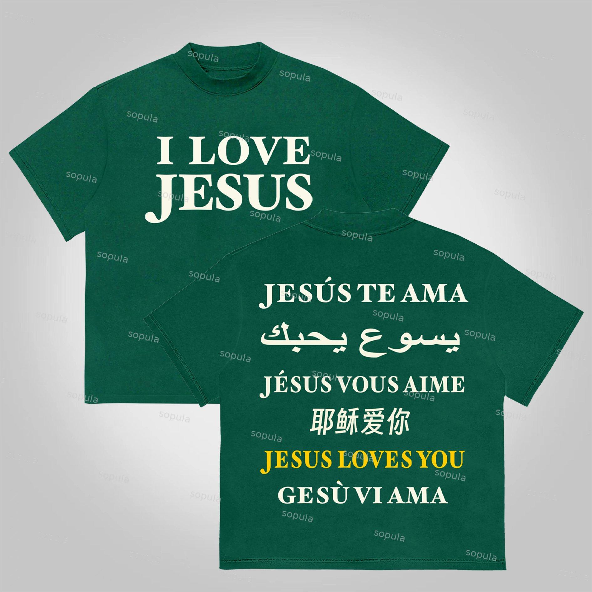 Sopula I Love Jesus. Jesus Loves The Worl Graphics Cotton T-shirt Product Image