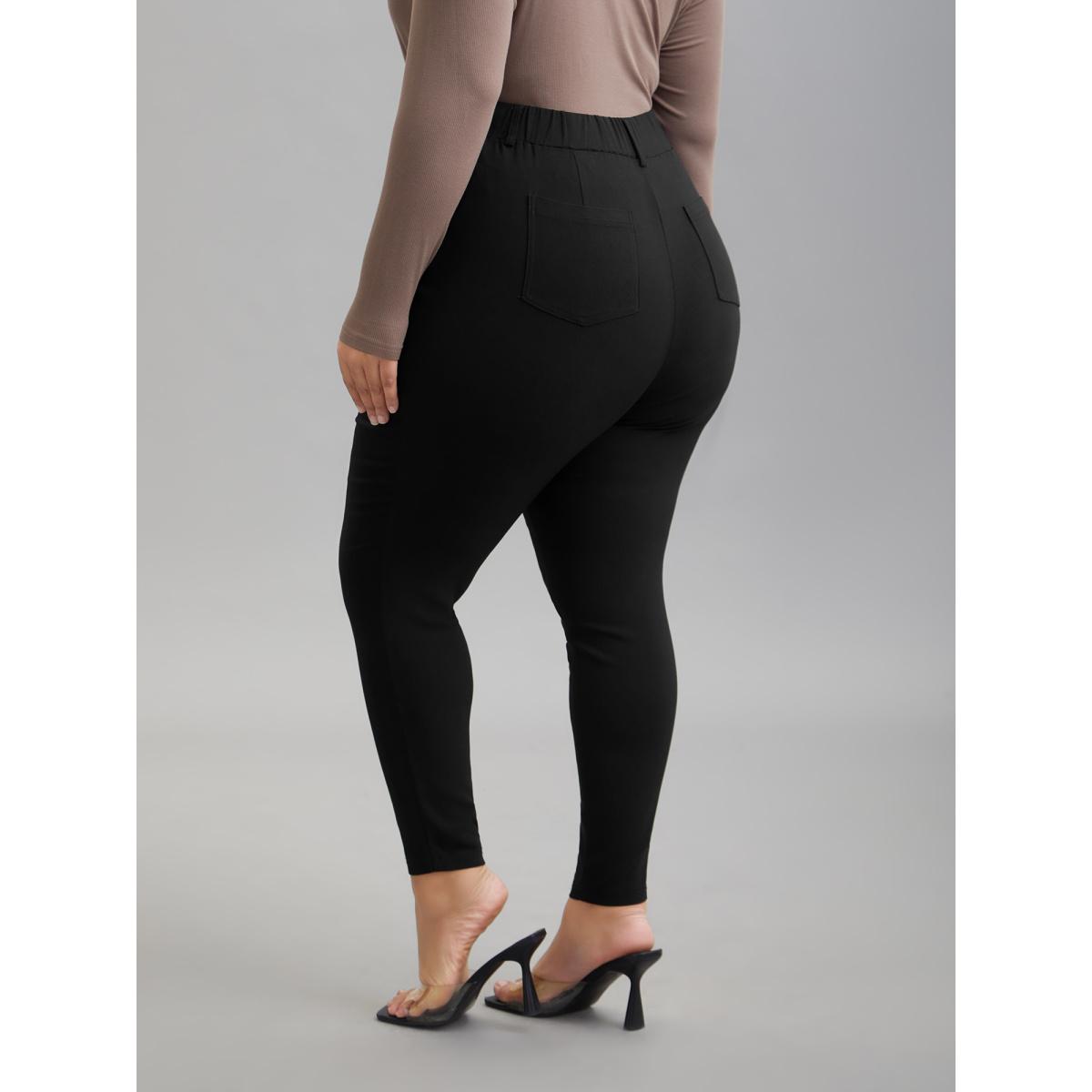 Plus Size No-Waist Gap Decorative Placket Skinny Pants Women Black Elegant Skinny Mid Rise Everyday Pants BloomChic 18-20/2X Product Image