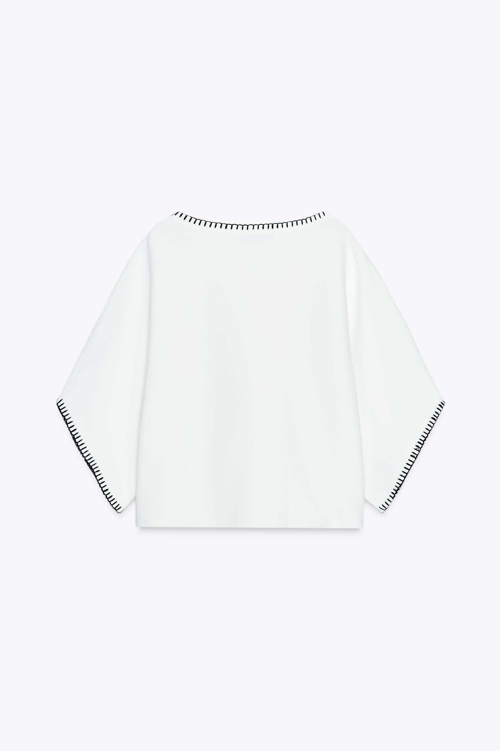 CONTRASTING EMBROIDERED KNIT TOP Product Image