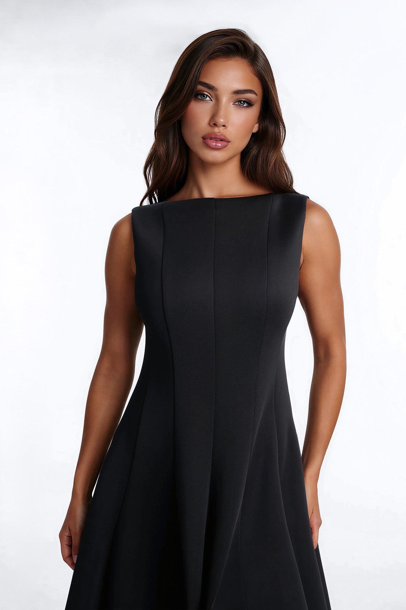 Petite Sweet Sunday Pleated Midi Dress - Black Female Product Image