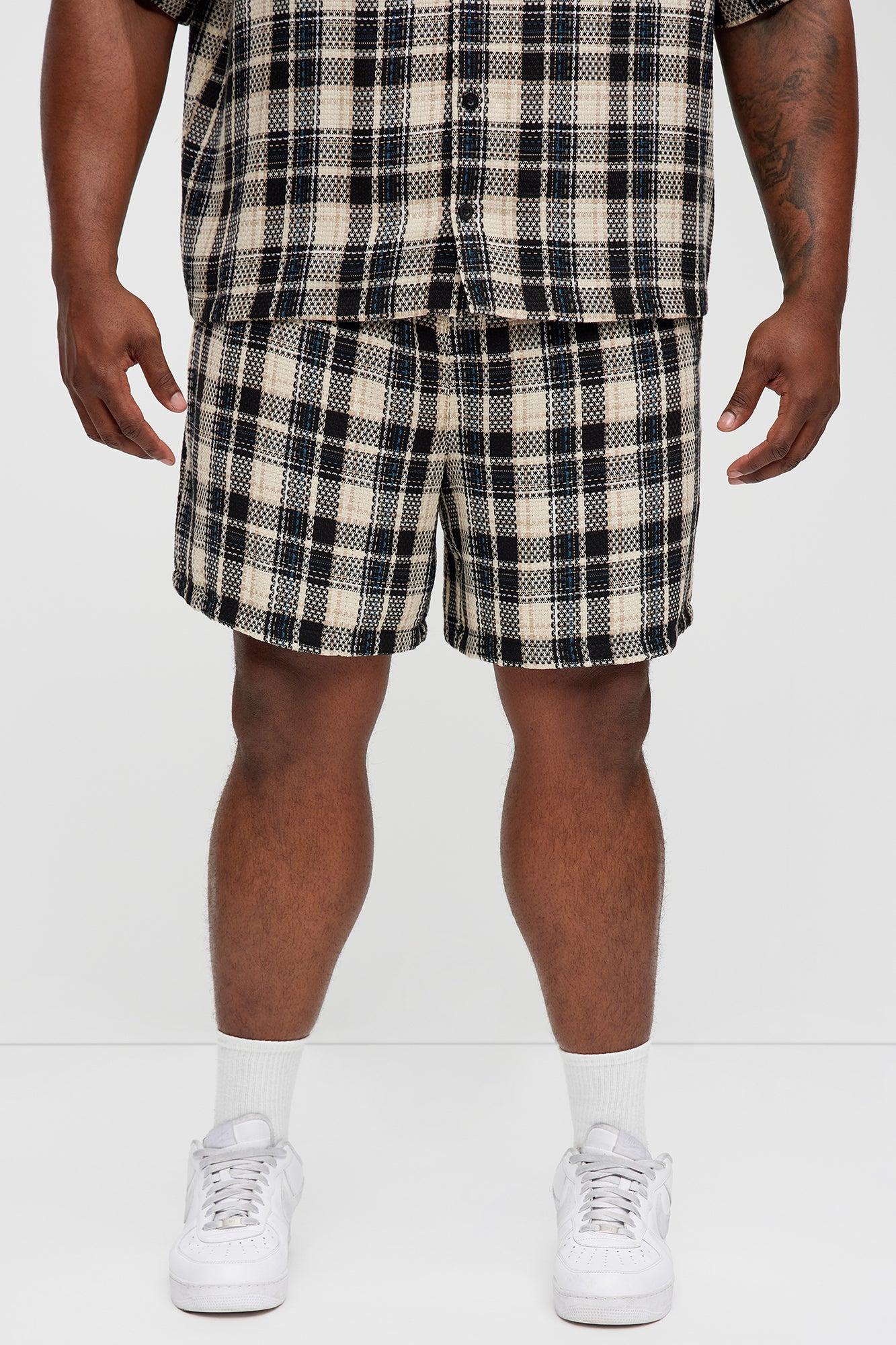 Plaid Basket Weave Volley Shorts - Black/combo Product Image