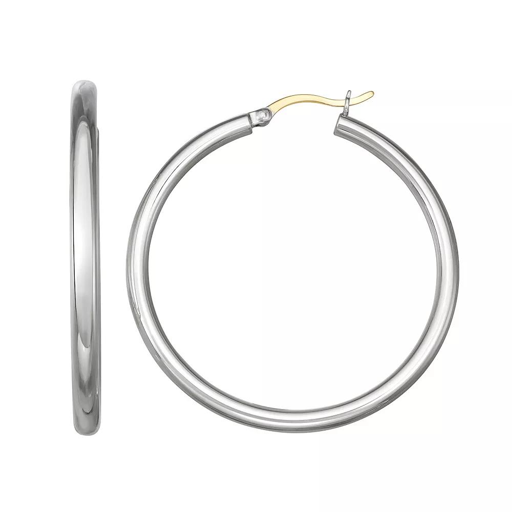 Argento Forte Sterling Silver Tube Hoop Earrings with 14K Gold Hinge & Bar, Women's Product Image