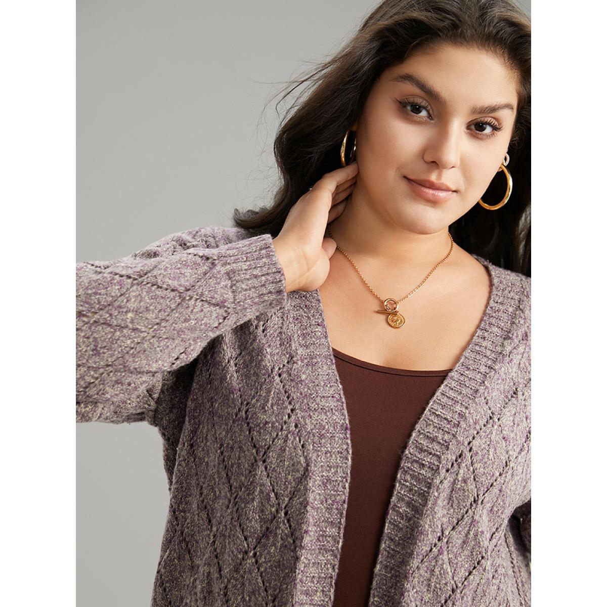 Plus Size Heather Eyelet Open Front Plisse Cardigan Mauve Women Casual Loose Long Sleeve Everyday Cardigans BloomChic 28/5X Product Image