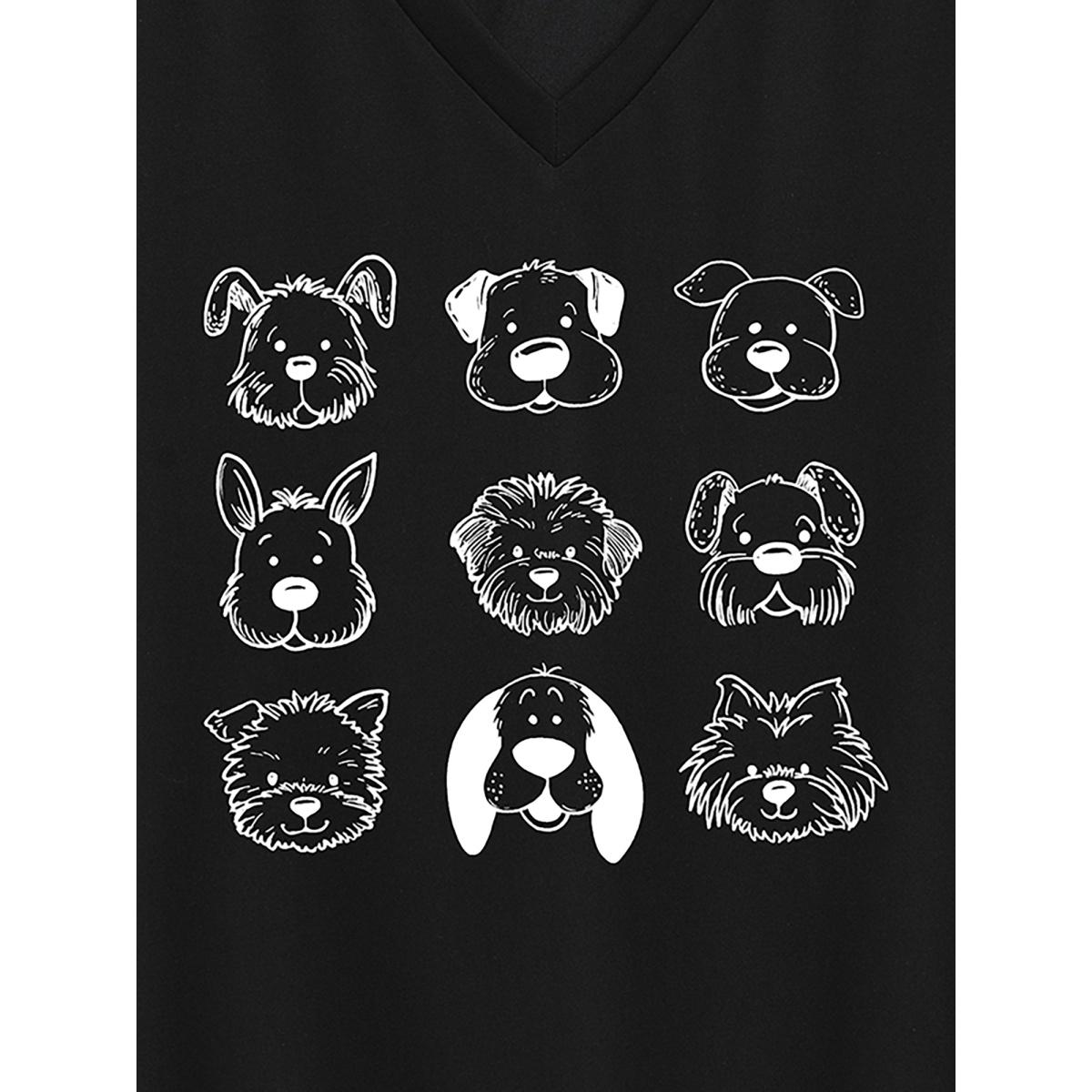 Plus Size Hello Puppies V-Neck T-Shirt Black Women Non Animals V-neck Everyday-Casual T-shirts BloomChic 28/5X Product Image