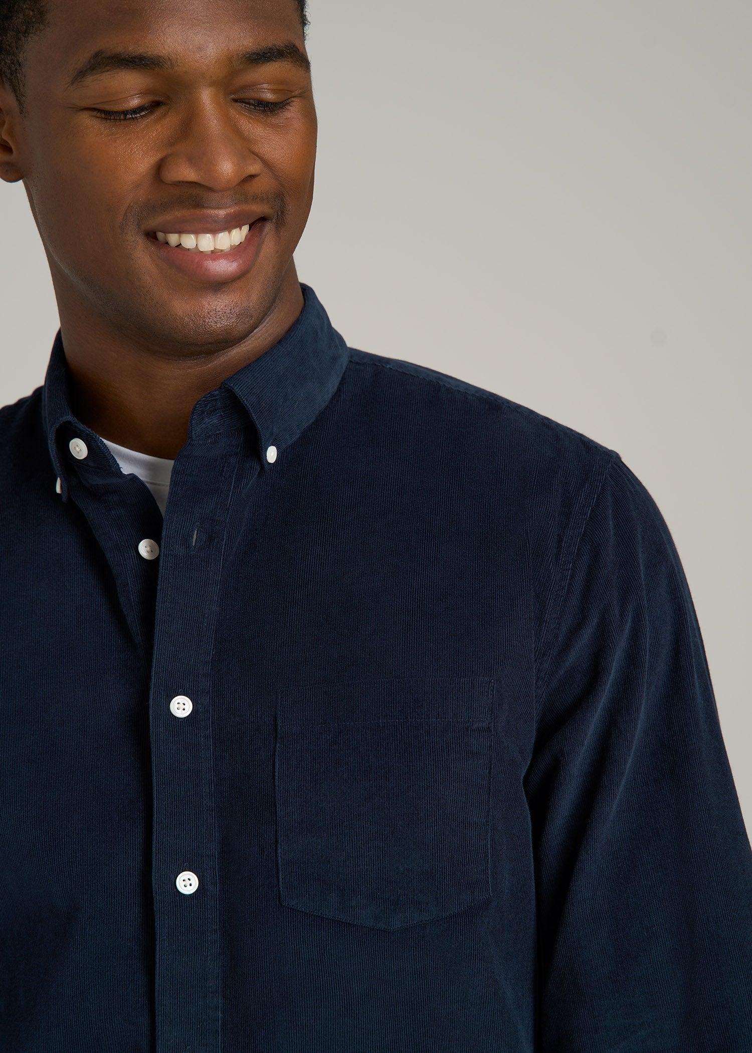 Pincord Button Shirt for Tall Men in Evening Blue Product Image