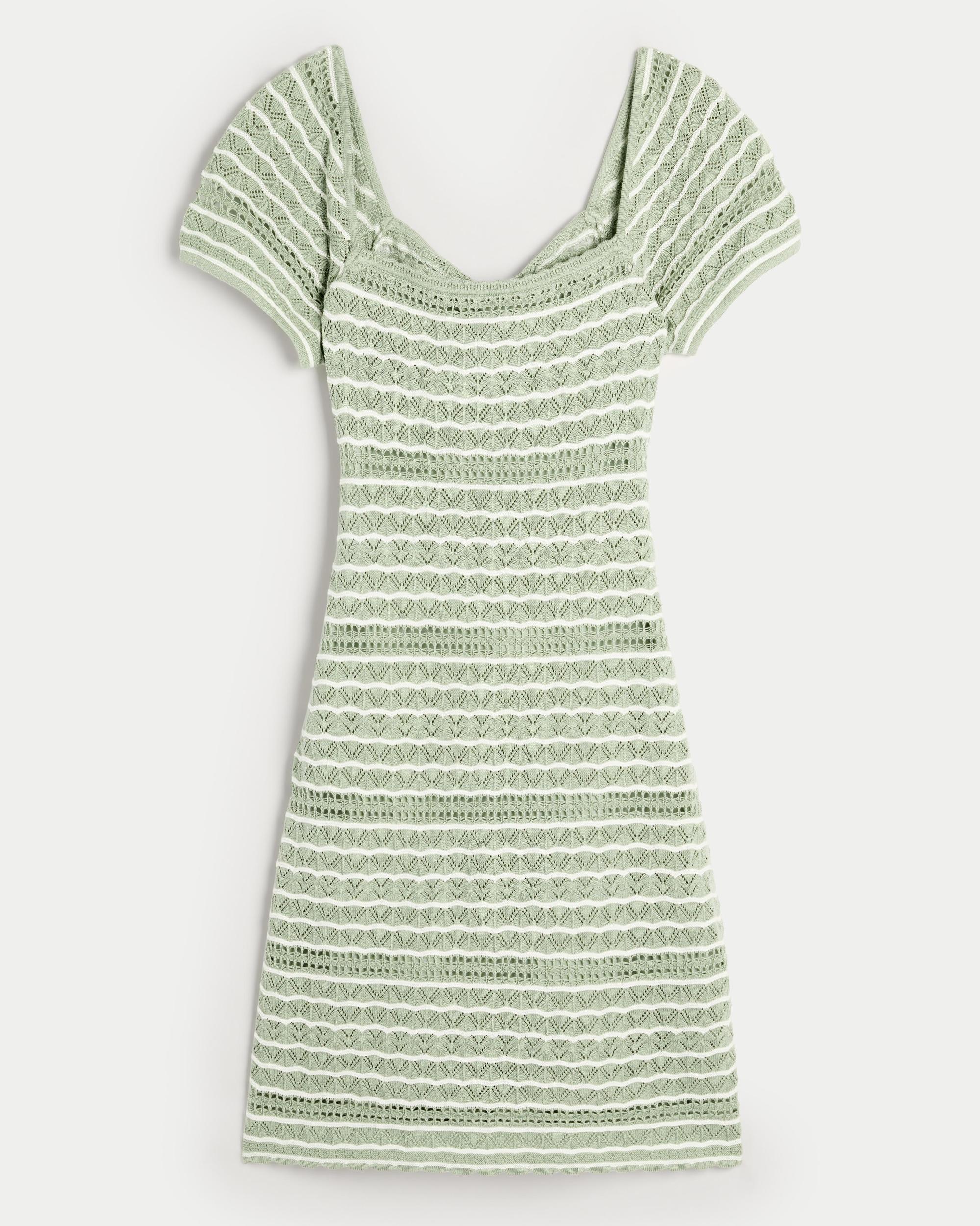 Short-Sleeve Crochet-Style Twist Back Mini Dress Product Image