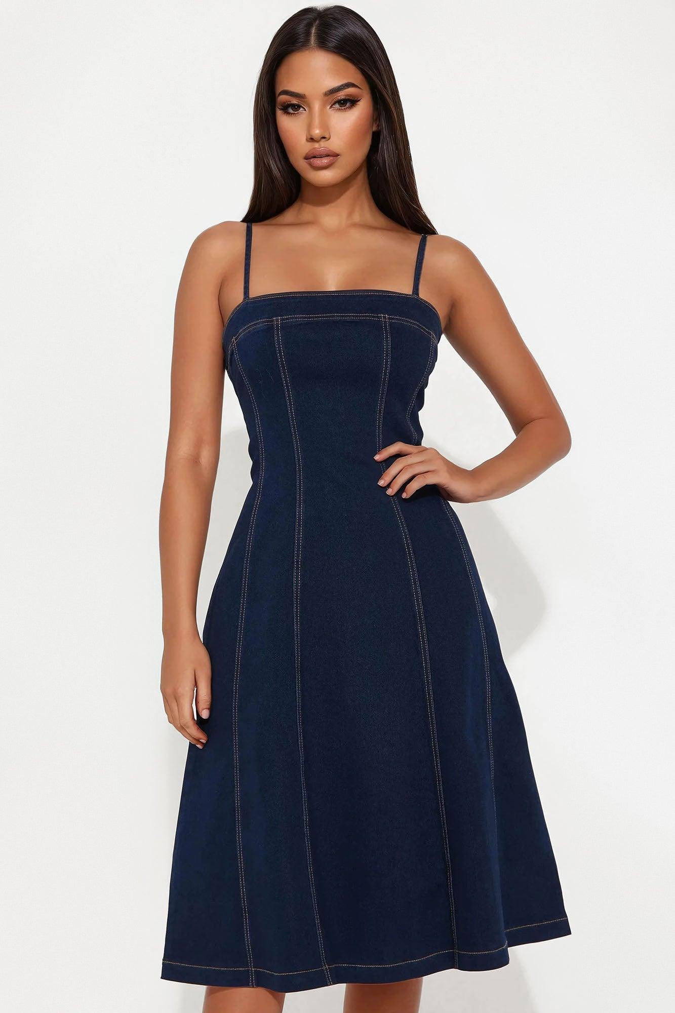 Kyla Stretch Denim Midi Dress - Dark Wash Female Product Image