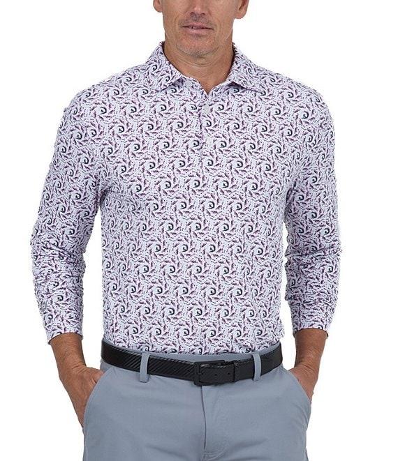 IBKUL Big Wave Print Long Sleeve Polo Shirt Product Image