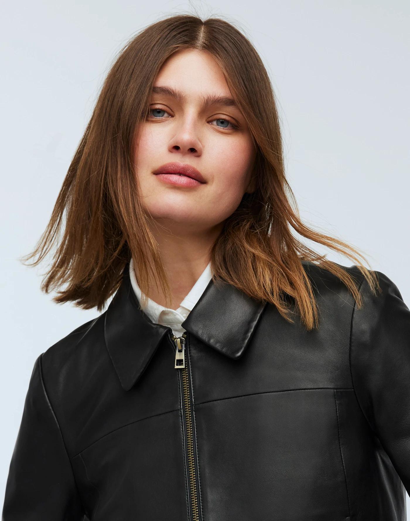 Shrunken Zip-Front Jacket in Leather Product Image