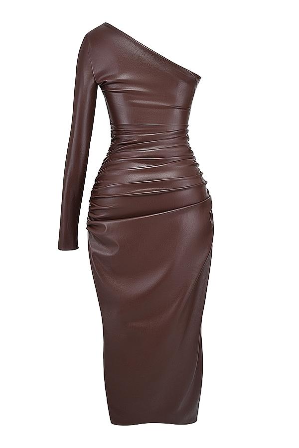 Octavia  cocoa vegan leather maxi dress Product Image