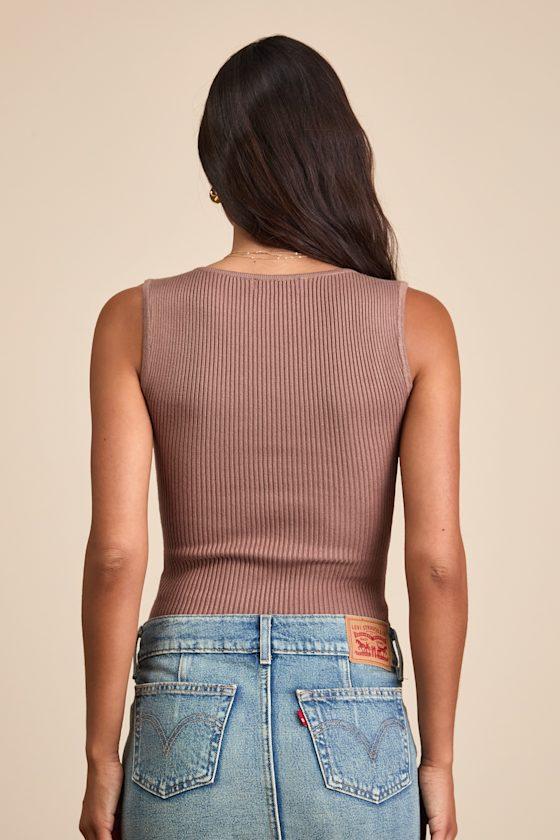 Sella Mauve Ribbed Sleeveless Sweater Knit Bodysuit Product Image