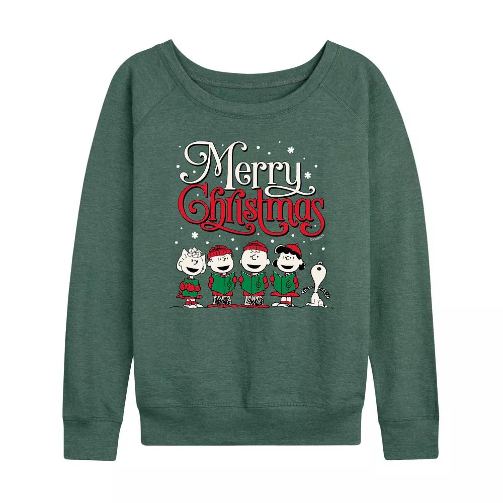 Women's Peanuts Merry Christmas Carols French Terry Long Sleeve Tee,  Product Image