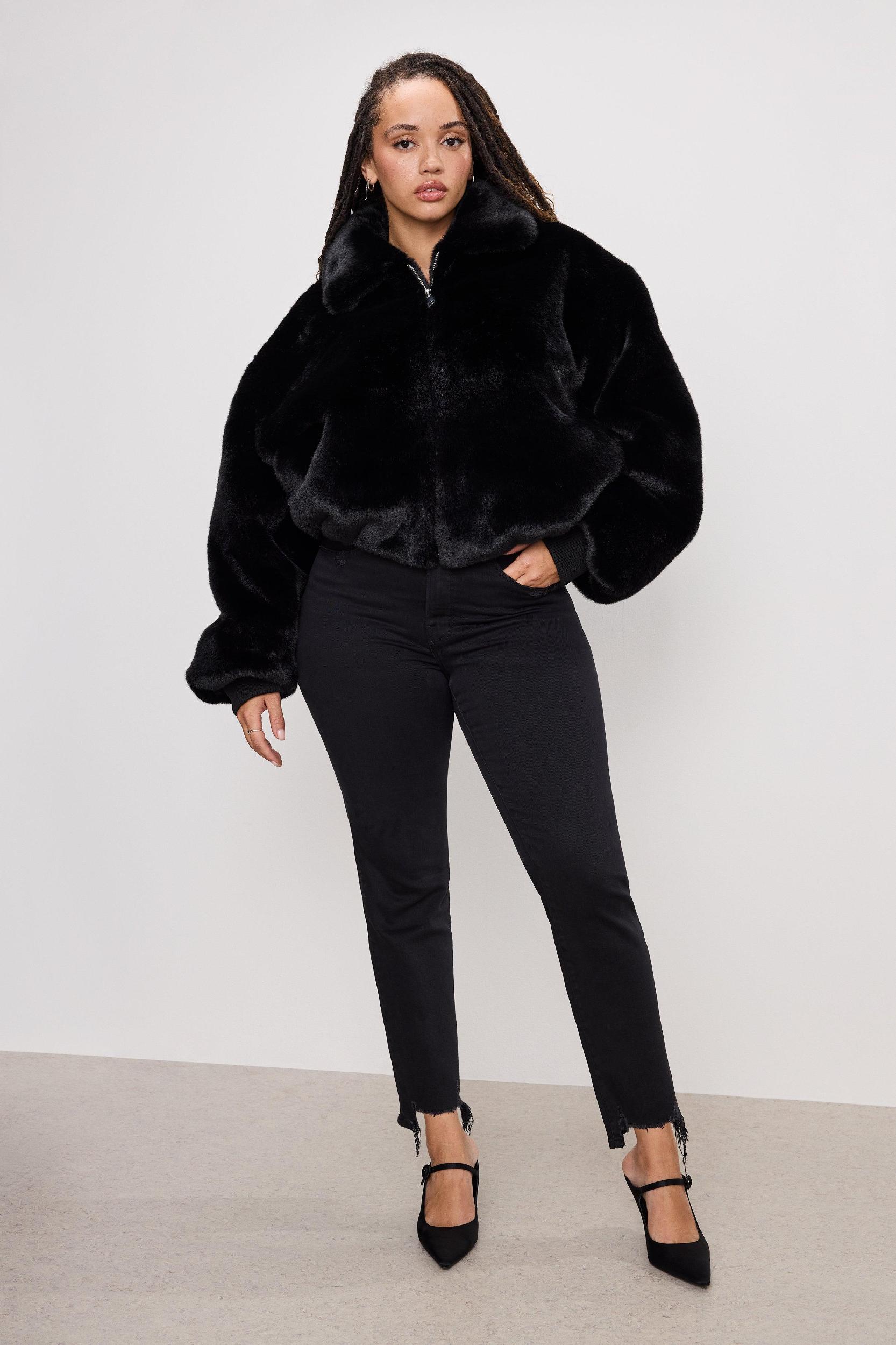 FAUX FUR COLLAR JACKET | BLACK001 Product Image