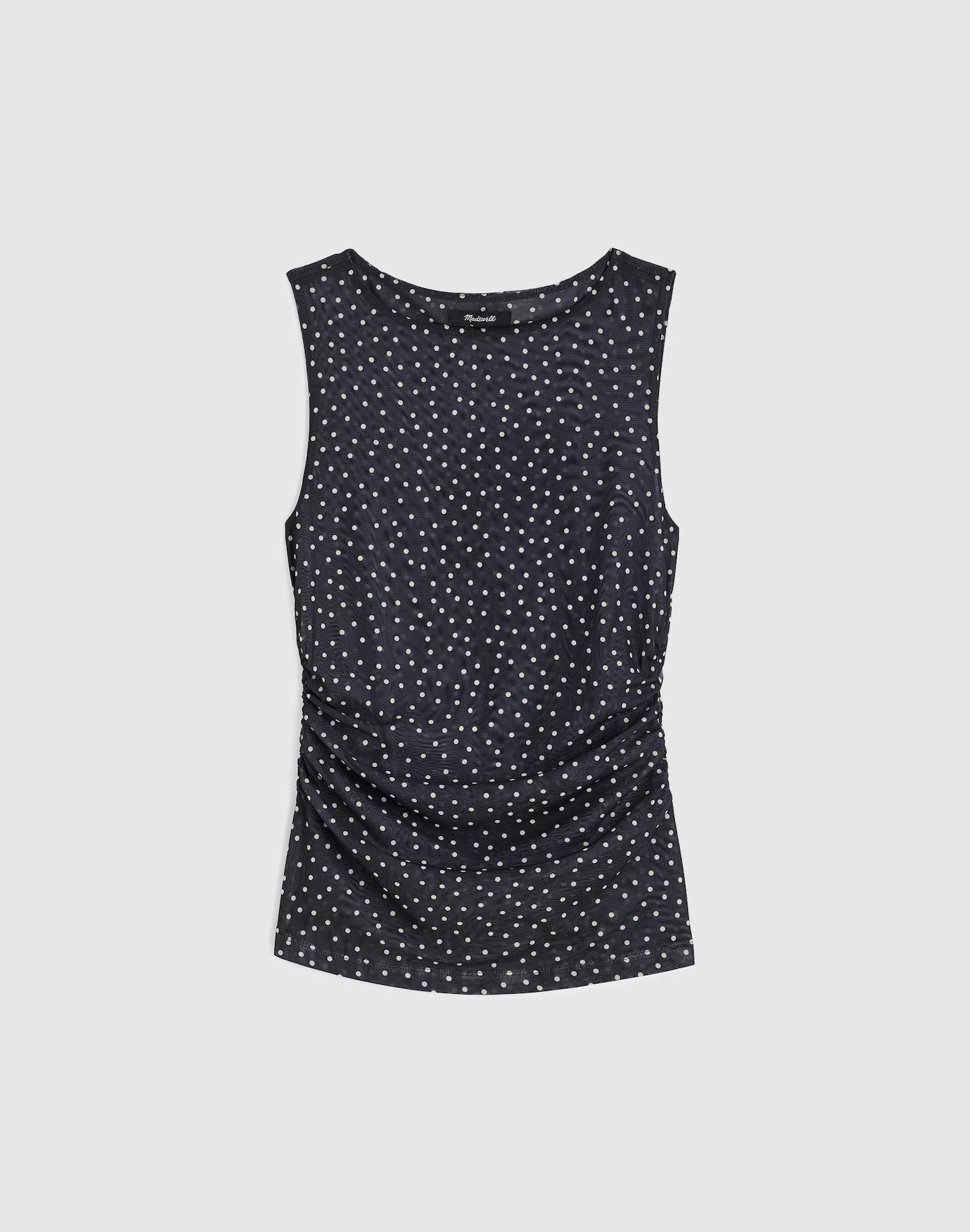 Ruched Mesh Top in Polka Dot Product Image