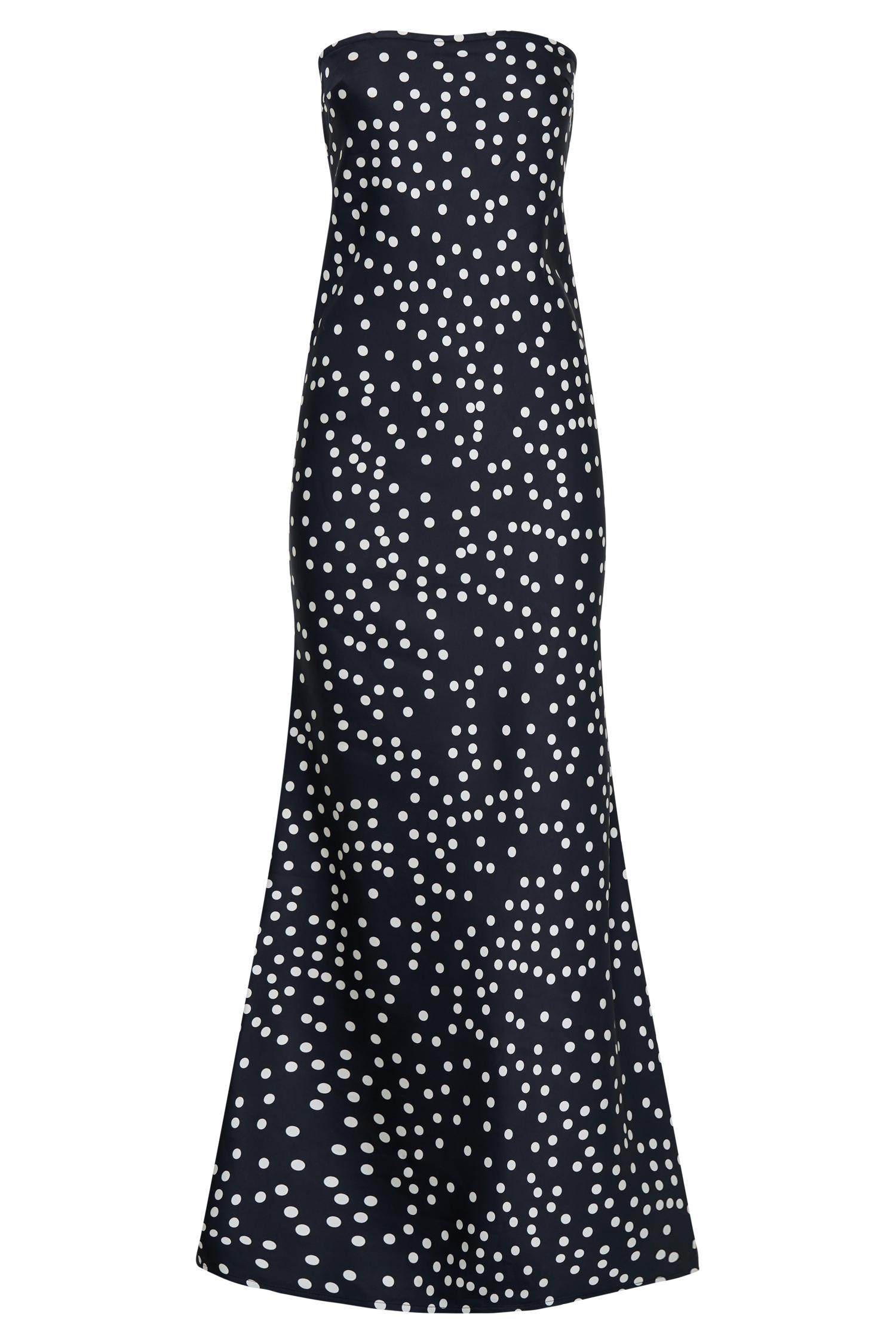 Claudette Strapless Satin Maxi Dress - Black Polka Dot Print Product Image