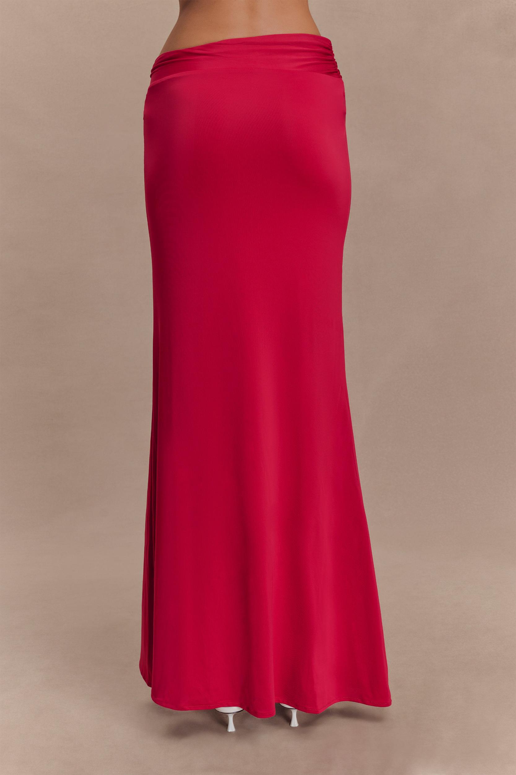 Ainsley Asymmetrical Maxi Skirt With Floral Hardware - Fuchsia Pink Product Image