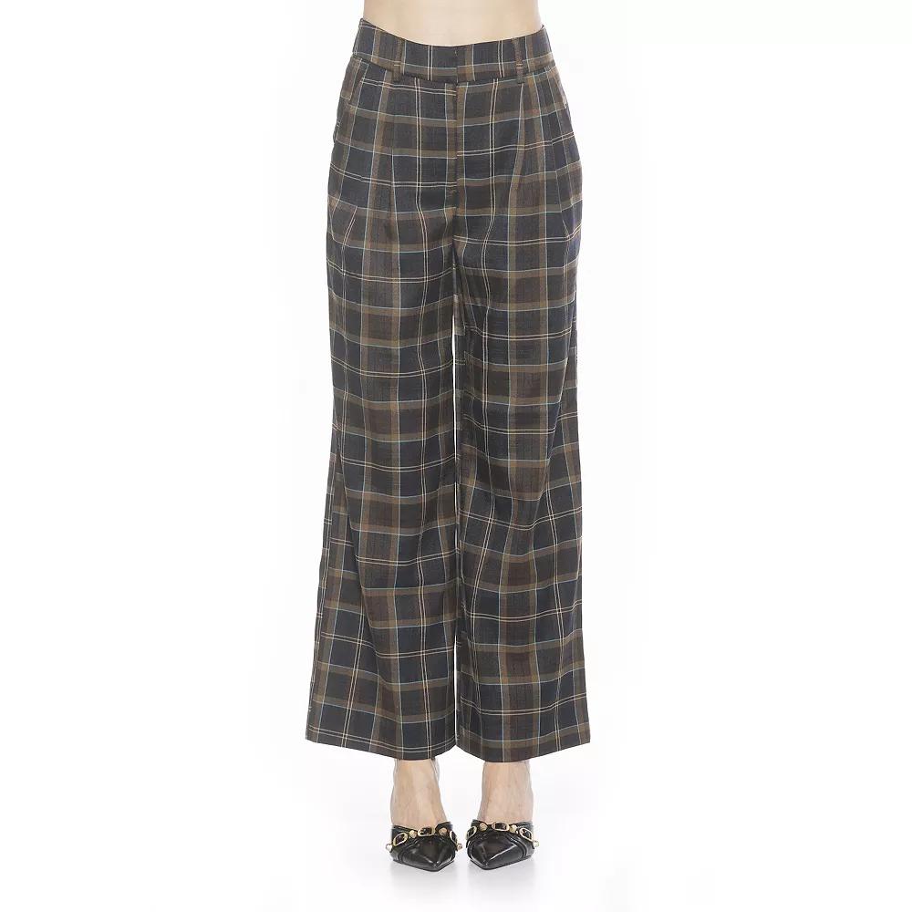 Women's ALEXIA ADMOR Elodie Plaid Front Zip Wide Leg Pants,  Product Image