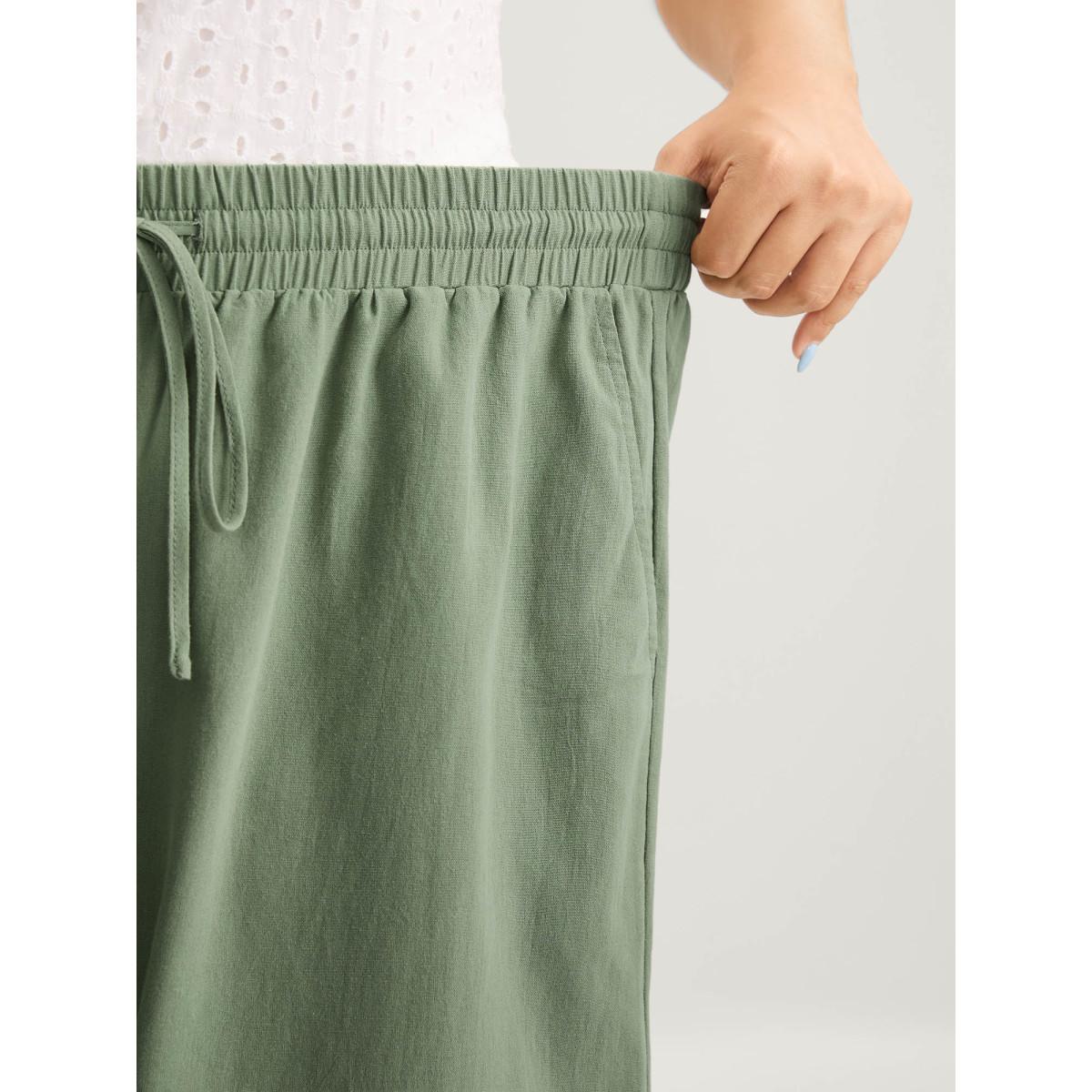 Plus Size Shirred Drawstring Solid Wide-Leg Pants Women Mint Leisure Wide Leg Mid Rise Casual Pants BloomChic 28/5X Product Image