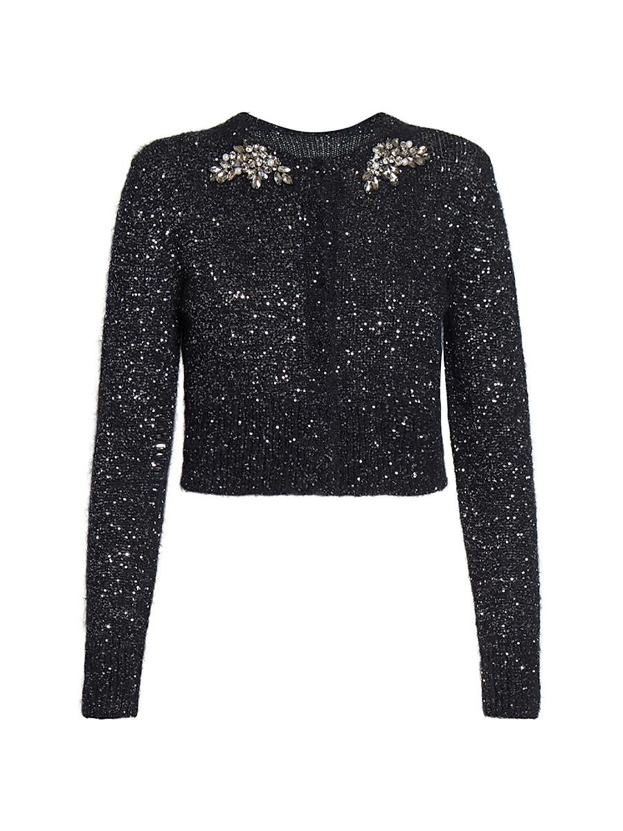 Womens Sequin Alpaca-Blend Cropped Cardigan Product Image